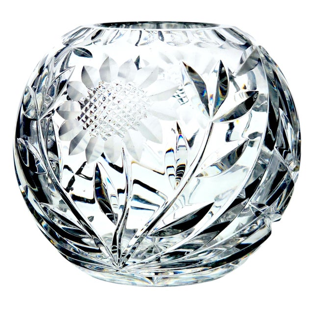 Transparent Lausitzer Margaret German Lead Crystal Rose Bowl 5" Sunflower Pattern For Sale - Image 8 of 14