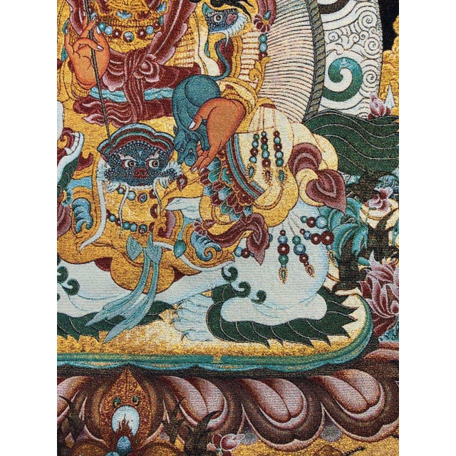 Mid 20th Century Mid 20th Century Xizang Embroidery and Brocade Thangka Buddha Painting - Wrathful Deity Protector Wall Art - Hand Painted Buddhist Sacred Scroll For Sale - Image 5 of 7