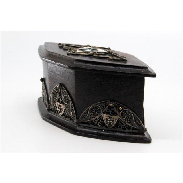 Wooden Jewelry Box with Silver Coat of Arms Applications and Velvet Interior For Sale - Image 3 of 11