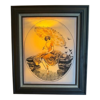 Art Deco Louis Icart "Parasol" Backlit Glass Panel Ca. 1928 For Sale