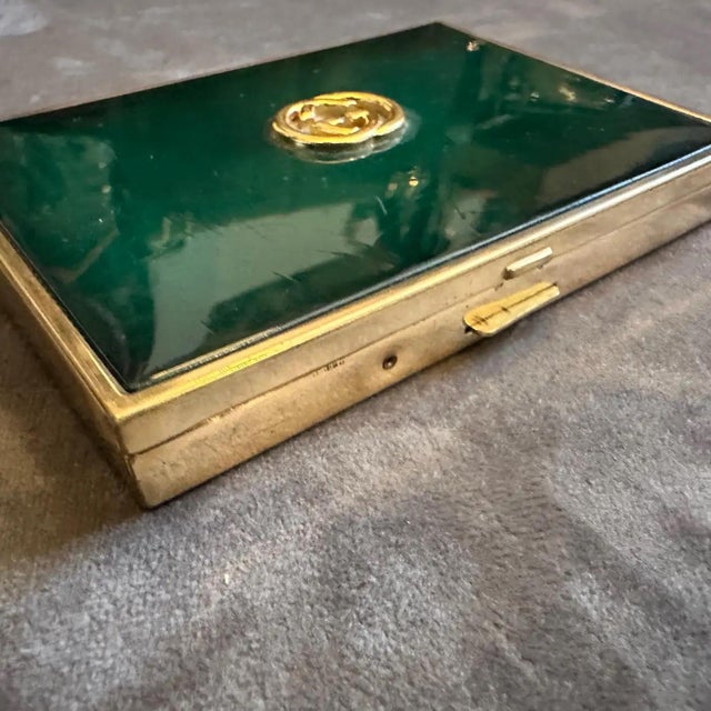 1980s Elegant Brass and Green Enamel Cigarette Box by Gucci For Sale - Image 6 of 13