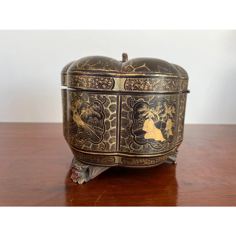 アッシュ茶道具　本鼈甲　茶杓　箱付　V　8961 19th Century, Chinese Export Gilt Black Lacquer Melon Form Tea