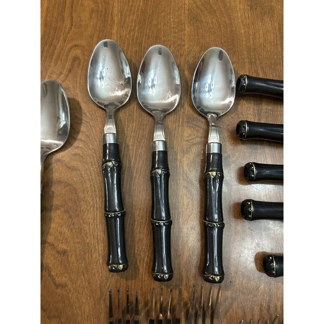 David Gibson Vintage Mid Century Modern Gibson Faux Bamboo Stainless Flatware - 28 pcs For Sale - Image 4 of 5