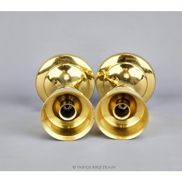 Pair of Vintage Brass Copper Craft Usa Candle Holders With Hurricane Glass Shades For Sale - Image 4 of 8