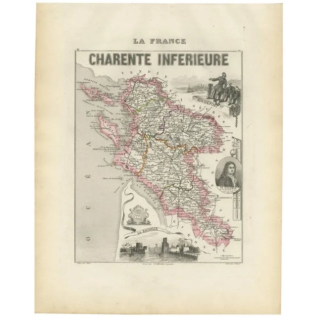 Map of Charente-Inférieure France with La Rochelle and Coastal Vineyards, 1850 For Sale - Image 10 of 10