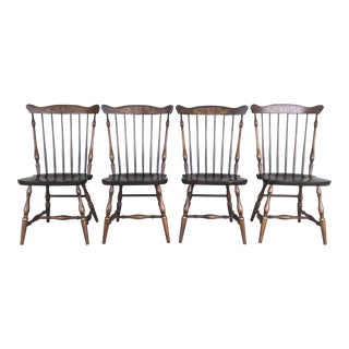 L. Hitchcock Fan Top Harvest Maple Windsor Side Chairs - Set of 4 For Sale
