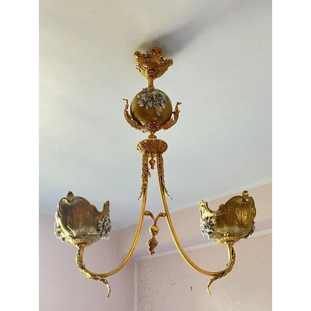 Vintage Italian Hanging Lamp in Brass and Porcelain, 1980s For Sale - Image 10 of 10