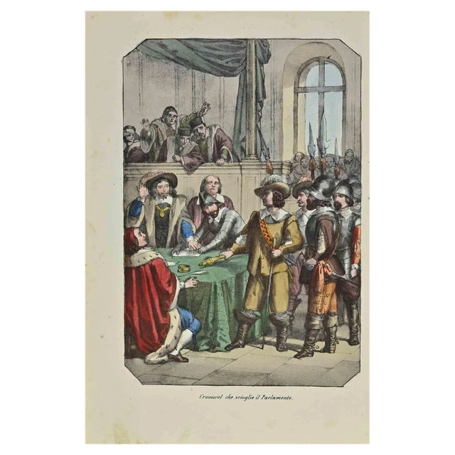 Auguste Wahlen, Cromwell Dissolving the Parliament, Lithograph, 1844 For Sale