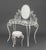 Modern White Painted Wrought Iron Serpentine Vanity Table and Stool, with oval mirror above glass top and scroll work...