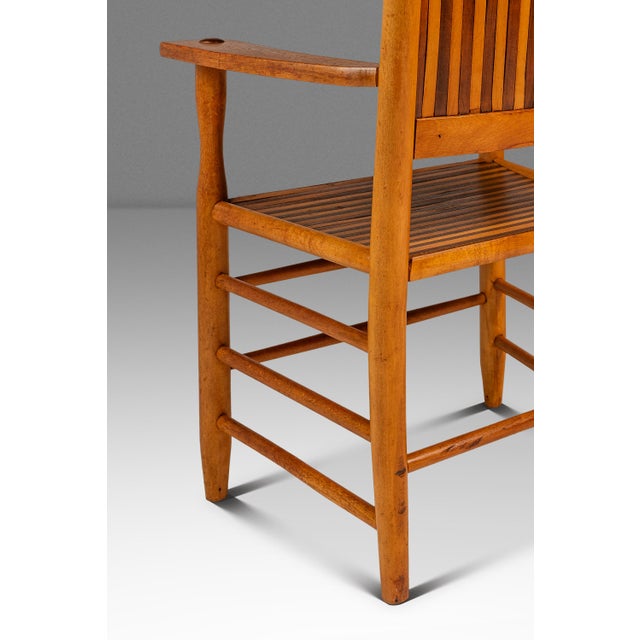 Rustic Americana Hand-Crafted 19th Century-Styled Cottage Armchair in Solid Maple & Walnut, Usa, C. 1940s For Sale - Image 12 of 18