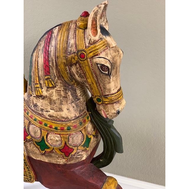 Vintage Hand Carved Wooden Carousel Style Horse For Sale - Image 4 of 9