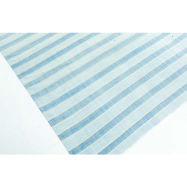 Doris Leslie Blau Vintage Indian Dhurrie Striped Blue Rug For Sale In New York - Image 6 of 9