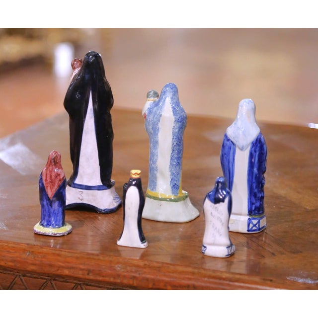 19th Century French Quimper Faience Virgin Mary and St. Anne Figures, Set of Six For Sale - Image 12 of 16