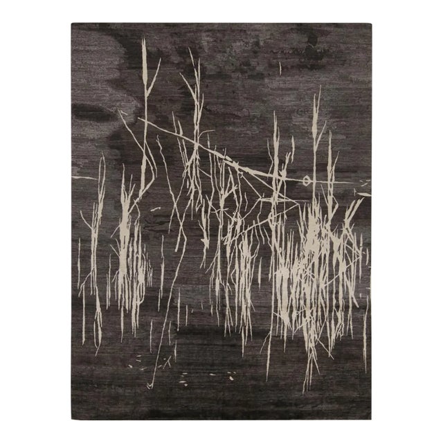 Rug & Kilim’s Modern Abstract Rug “Water Wonder Night” in Black and White For Sale