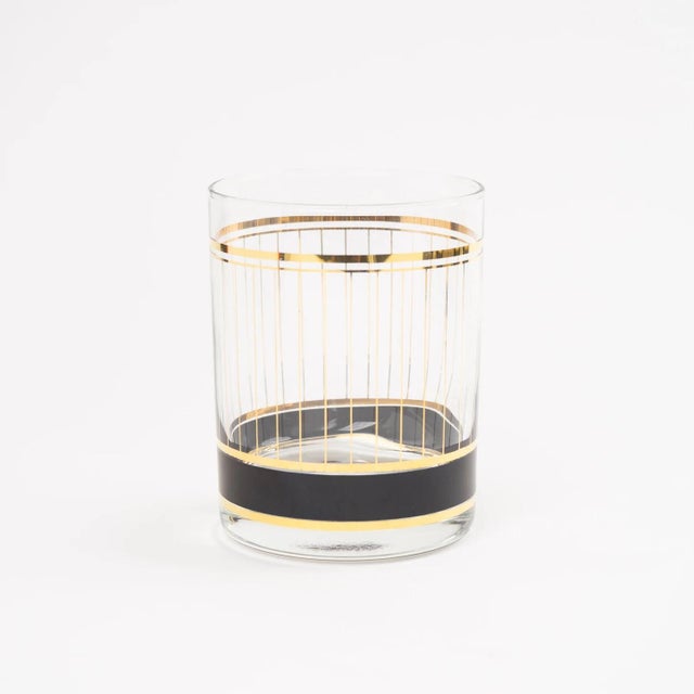 1970s Vintage Deadstock Culver 22kt Gold Devon Black & Gold Glasses with Box- Set of 6 For Sale - Image 5 of 6