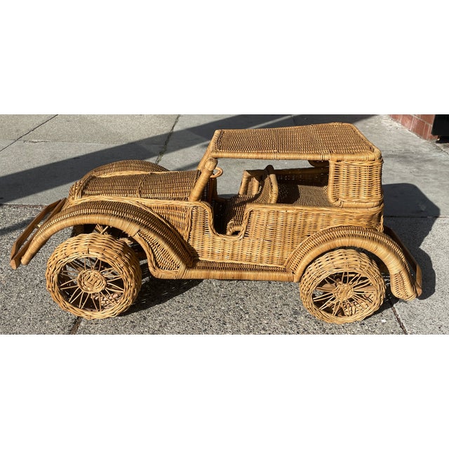 Boho Chic Giant Vintage Wicker and Rattan Luxury Automobile For Sale - Image 3 of 16