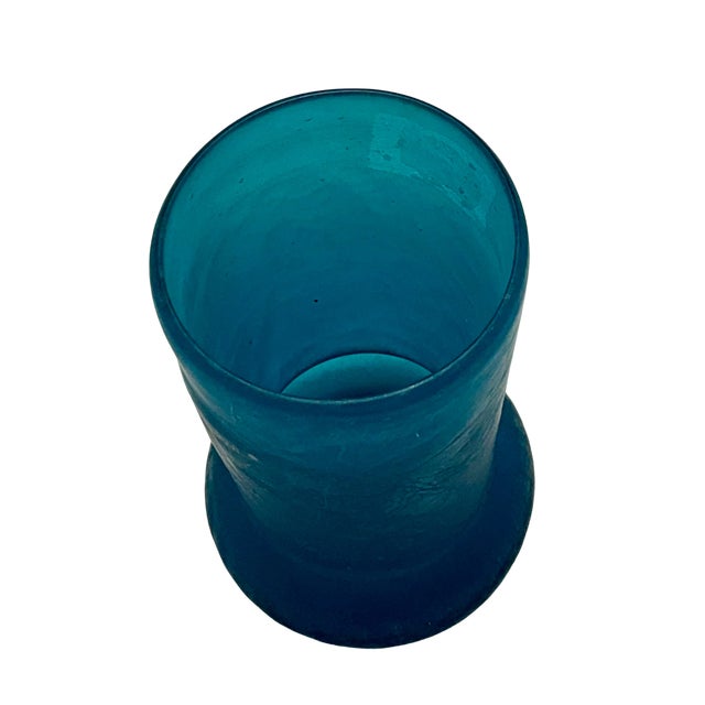 1970s Vintage Turquoise Crackle Glass Vase For Sale - Image 5 of 10