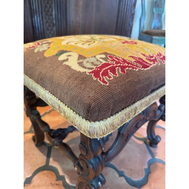 Brown Old Needlepoint Footstool For Sale - Image 8 of 11