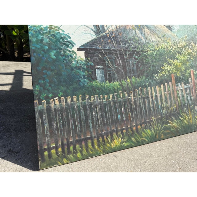 French Country Vintage Original Landscape Painting of a Rustic Cottage & Garden, Signed For Sale - Image 3 of 10