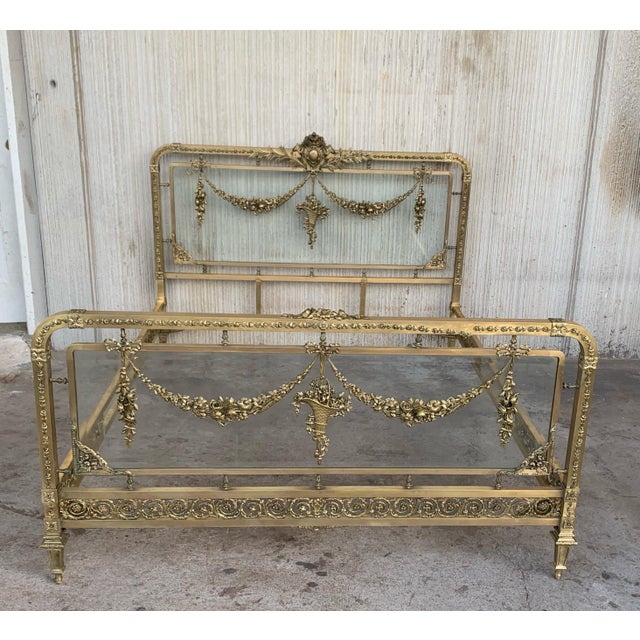 French 19th Century French Belle Époque Full Bronze Iron Brass and Glass Bedframe For Sale - Image 3 of 12