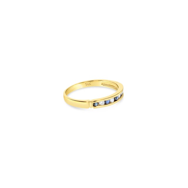 Contemporary Sapphire Diamond Wedding Band 14k Yellow Gold, Size 7 For Sale - Image 3 of 3