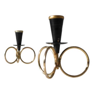 Mid-Century Modern Metal Candlestick Holders by Gunnar Ander for Ystad Metal, Sweden, Set of 2 For Sale