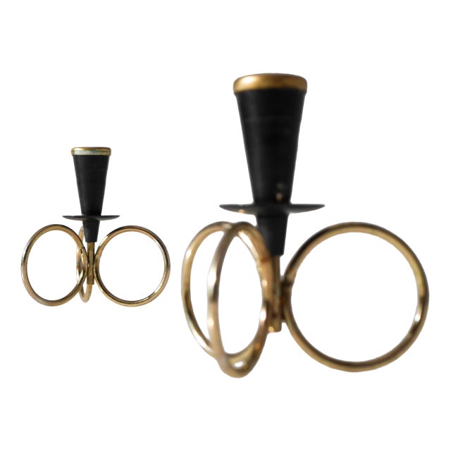 Mid-Century Modern Metal Candlestick Holders by Gunnar Ander for Ystad Metal, Sweden, Set of 2 For Sale