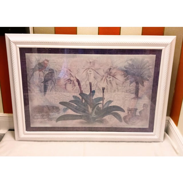 Purple Tropical Framed Bird Palm Floral Palm Beach Regency Purple Green Wall Art Print For Sale - Image 8 of 8