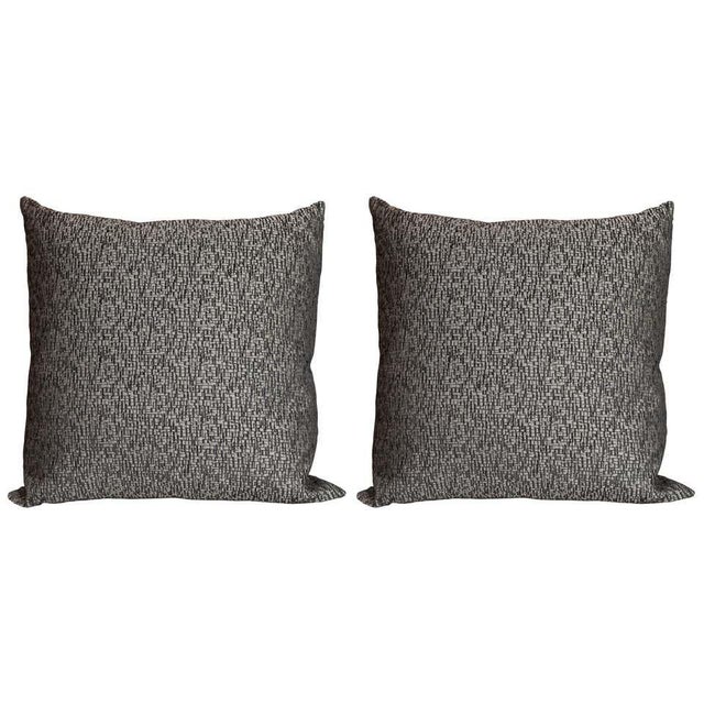 Gray Modernist Pillows with Rectilinear Print in Charcoal and Slate Gray - a Pair For Sale - Image 8 of 8