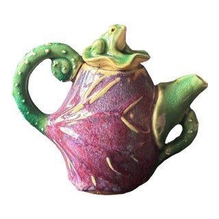 Decorative Studio Art Pottery Teapot With Frog on Lily Pad Lid For Sale