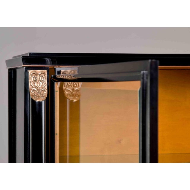 Italian Art Deco Ebonized Display Cabinet With Gilt Capitals For Sale - Image 13 of 13