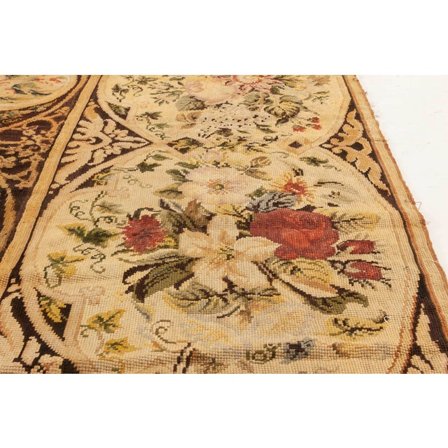 English Antique English Needlework Floral Botanical Rug For Sale - Image 3 of 3