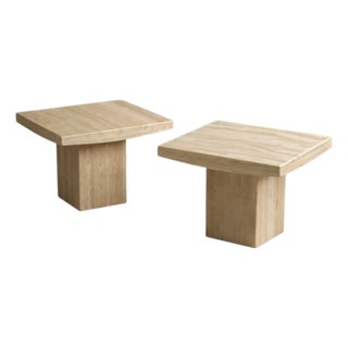 1970s Italian Organic Modern Minimalist Axel Vervoordt Style Travertine Side Tables - Pair For Sale