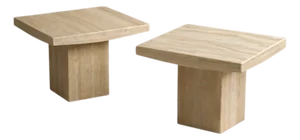 1970s Italian Organic Modern Minimalist Axel Vervoordt Style Travertine Side Tables - Pair