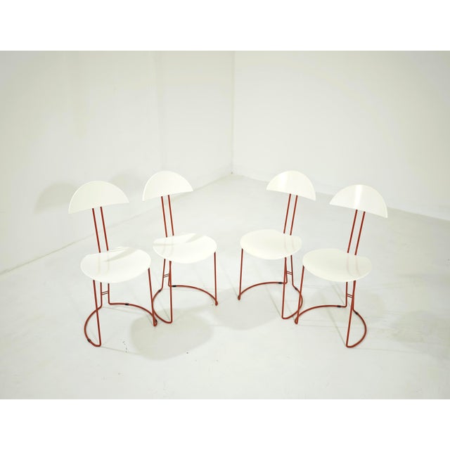 Mid-Century Modern Italian Red and White Metal and Wood Chairs, 1980s, Set of 4 For Sale - Image 11 of 16