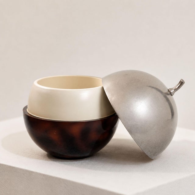 1970s Mid-Century Modern French Ice Bucket Metal and Bakelite Lucite For Sale - Image 6 of 8