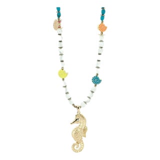Summer Magic Seahorse & Shell Beaded Necklace For Sale