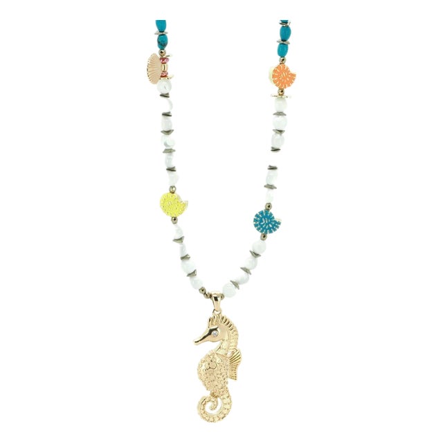 Summer Magic Seahorse & Shell Beaded Necklace For Sale