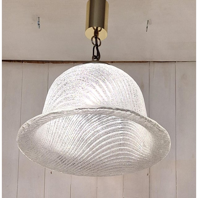 1970s Vintage Ceiling Lamp with Frosted Glass Shade on Brass Mounting, 1970s For Sale - Image 5 of 7