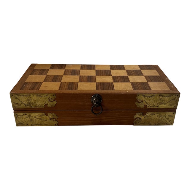 1970s Foldable Wooden Chess Set With Marble Pieces - 31 Piece Set For Sale