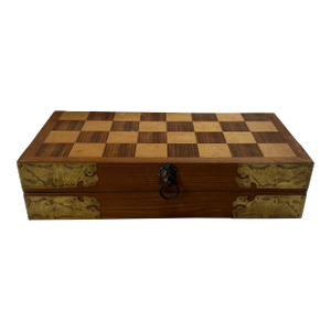 1970s Foldable Wooden Chess Set With Marble Pieces - 31 Piece Set