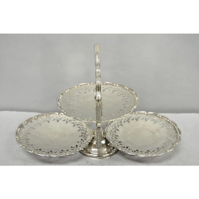 Vintage Queen Anne Style Silver Plated 3 Tiered Folding Cake Dessert Stand Tray For Sale - Image 9 of 18