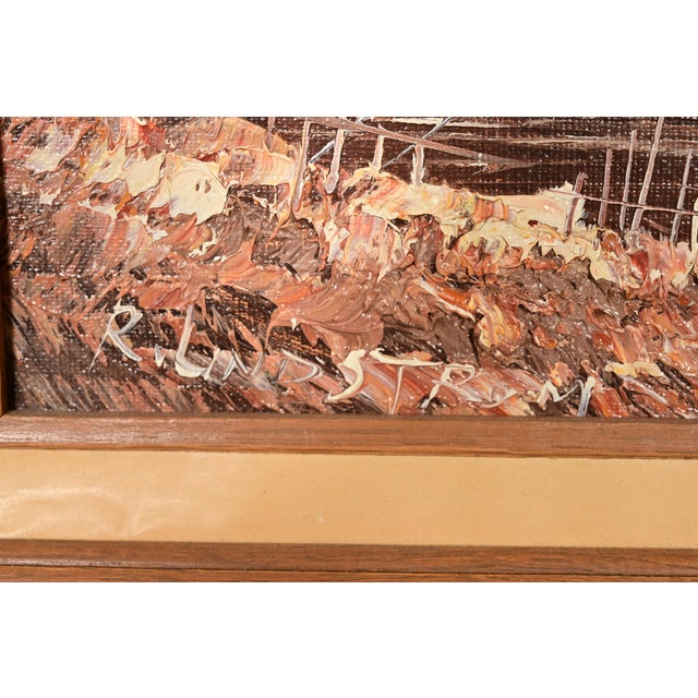 Rikard Lindström Original Signed Oil Painting on Canvas of Ships in Harbor in Carved Wood Frame For Sale - Image 11 of 13