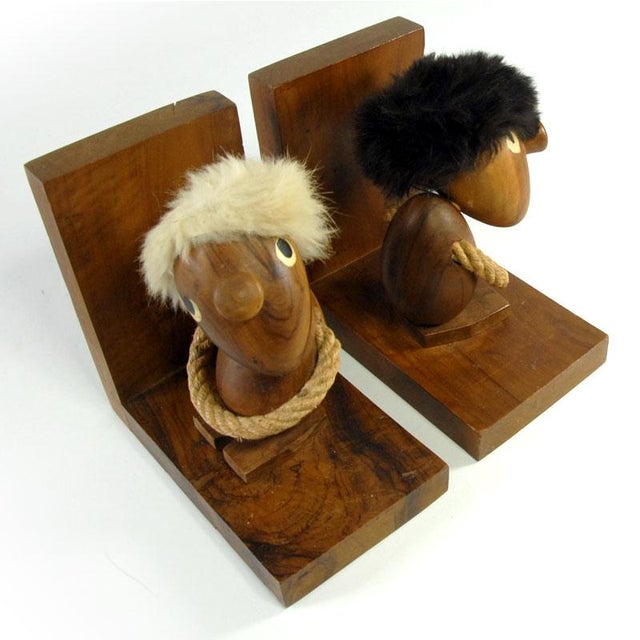 Wood Optymist & Pesymist Hans Bolling Bookends, 1960s, Set of 2 For Sale - Image 4 of 10