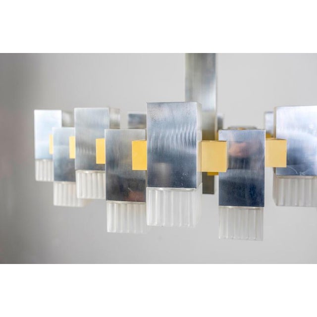 Metal Cubic Gold and Chrome Chandelier by Gaetano Sciolari, Italy, 1970s For Sale - Image 7 of 14