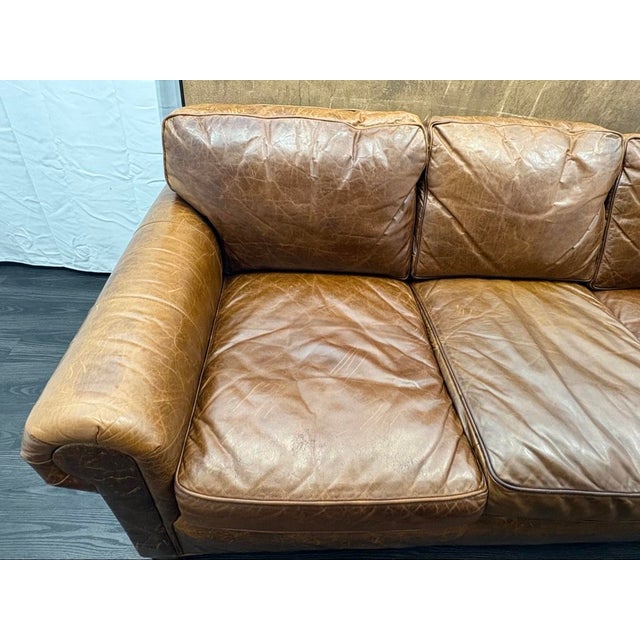 Rh Original Lancaster Leather 3-Cushion Sofa – 7' Petite 38"d | Italian Brompton Cocoa | Down-Feather | Pre-Owned For Sale - Image 10 of 18