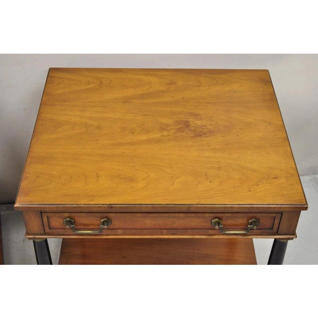 Late 20th Century French Empire Cherry Wood Black Column 1 Drawer Lamp End Table by Heritage, Pair For Sale In Philadelphia - Image 6 of 11