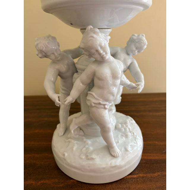 Mid 20th Century Antique Italian Neoclassical Porcelain Reticulated Basket on Pedestal With Putti For Sale - Image 5 of 10
