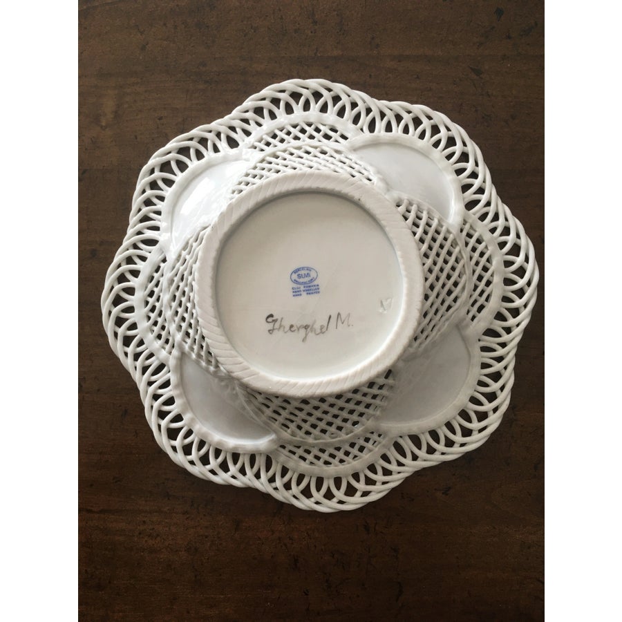 Sumi Romania Reticulated White Porcelain Bowl With Hand Painted