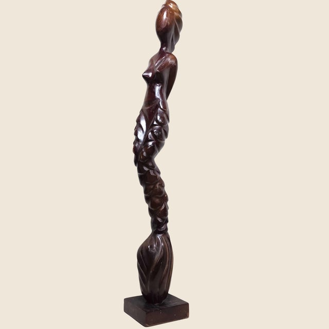 Vintage Modernist Carved Hardwood Female Figure, Southeast Asian Decorative Floor Sculpture, Mid to Late 20th Century For Sale - Image 11 of 15